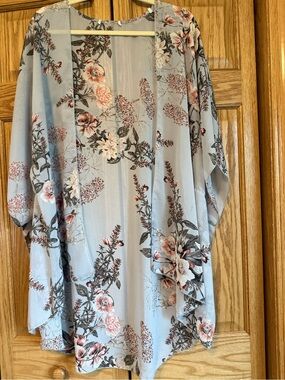 Light Blue Floral Kimono Cardigan